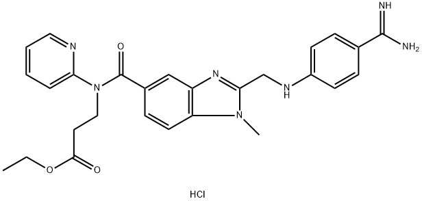 N-[[2-[[[4-(Aminoiminomethyl)phenyl]amino]methyl]-1-methyl-1H-benzimidazol-5-yl]carbonyl]-N-(2-pyridinyl)-beta-alanine ethyl ester hydrochloride Structural Picture