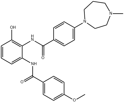 N-[2-Hydroxy-6-(4-methoxybenzamido)phenyl]-4-(4-methyl-1,4-diazepan-1-yl)benzamide Structural