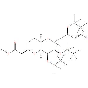 L-arabino-D-allo-Tridec-12-enonic acid, 3,7:6,10-
dianhydro-2,4,5,12,13-pentadeoxy-8,9,11-tris-O- [(1,1-
dimethylethyl)dimethylsilyl]-13-iodo-, methyl ester, (12E)