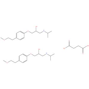 Metoprolol Succinate
Bis[(2RS)-1-[4-(2-methoxyethyl)phenoxy]-3-[(1-methylethyl)- amino]propan-2-ol]
butanedioate