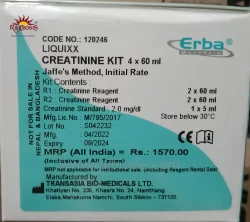 Liquid Powder ERBA Creatinine Biochemistry Reagent, Grade Standard: Laboratory, Packaging Size: 4x60 ml
