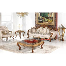 Brown Wooden 5 Seater Luxury Sofa Set for Home, 4+1, Fabric