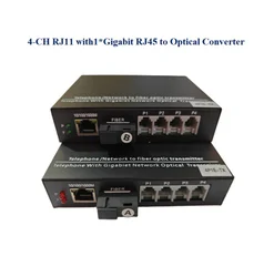 4-CH RJ11 WITH 1 GIGABIT RJ45 to OPTICAL CONVERTER