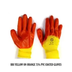 CE Plain PVC Coated Yellow Orange Gloves, Finger Type: Full Fingered, Model Name/Number: Bbioohc