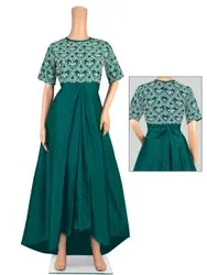3 colours Embroidered Ladies Fancy Party Wear Gown, 3/4th Sleeves
