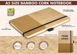 B140 Bamboo Cork Notebook With Elastic Fastener