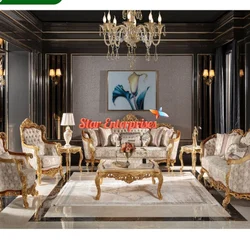 Gold 8 Seater Hyderabad Royal Sofa Set Design, 3+3+1+1