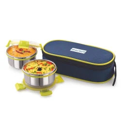 Stainless Steel Blue Magnus Avanza 2 Klip Lock Lunch Box, For School & Office, Size: 600 ml