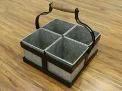 IRON Black Galvanised Flatware 4- Partition Storage Caddy, For Home