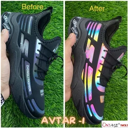 BALCK,WHITE AND GREY GENTS COLOUR CHANGE SPORTS SHOES WITH REFLECTOR