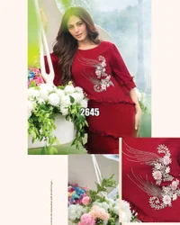 Georgette Kurti With Cotton Lycra Pant Set, Machine Wash, Size: M L Xl Xxl ( 38 40 42 44)