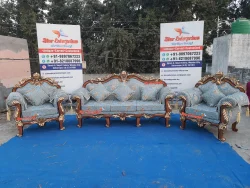 5 Seater Cotton Antique Wooden Sofa Set